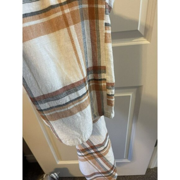 American Eagle Womens Linen Blend cropped Jumper Romper Sz 0 Ivory Plaid Straps - Picture 7 of 9